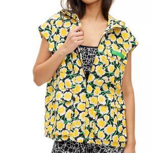 DVF Nylon Packable Yellow Poppy Short Sleeve Hooded Vest NWT Size Medium